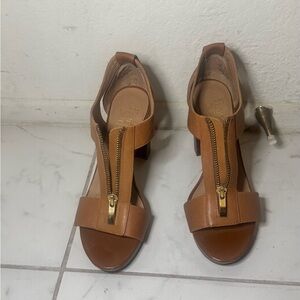 Franco Sarto Tan High Heel T-Strap Sandals